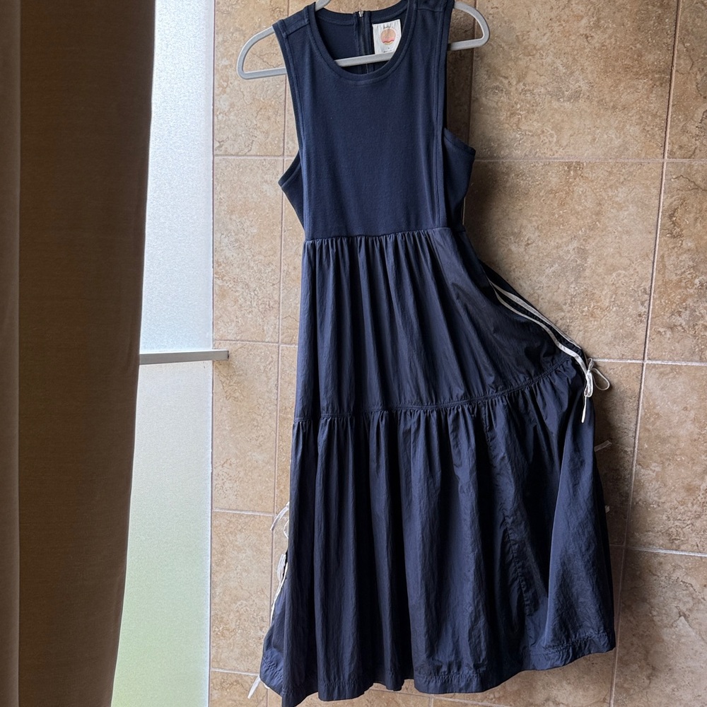Daily Practice Bowline Midi Dress Anthropologie Track Stripe Side Ties Pockets - Picture 4 of 17